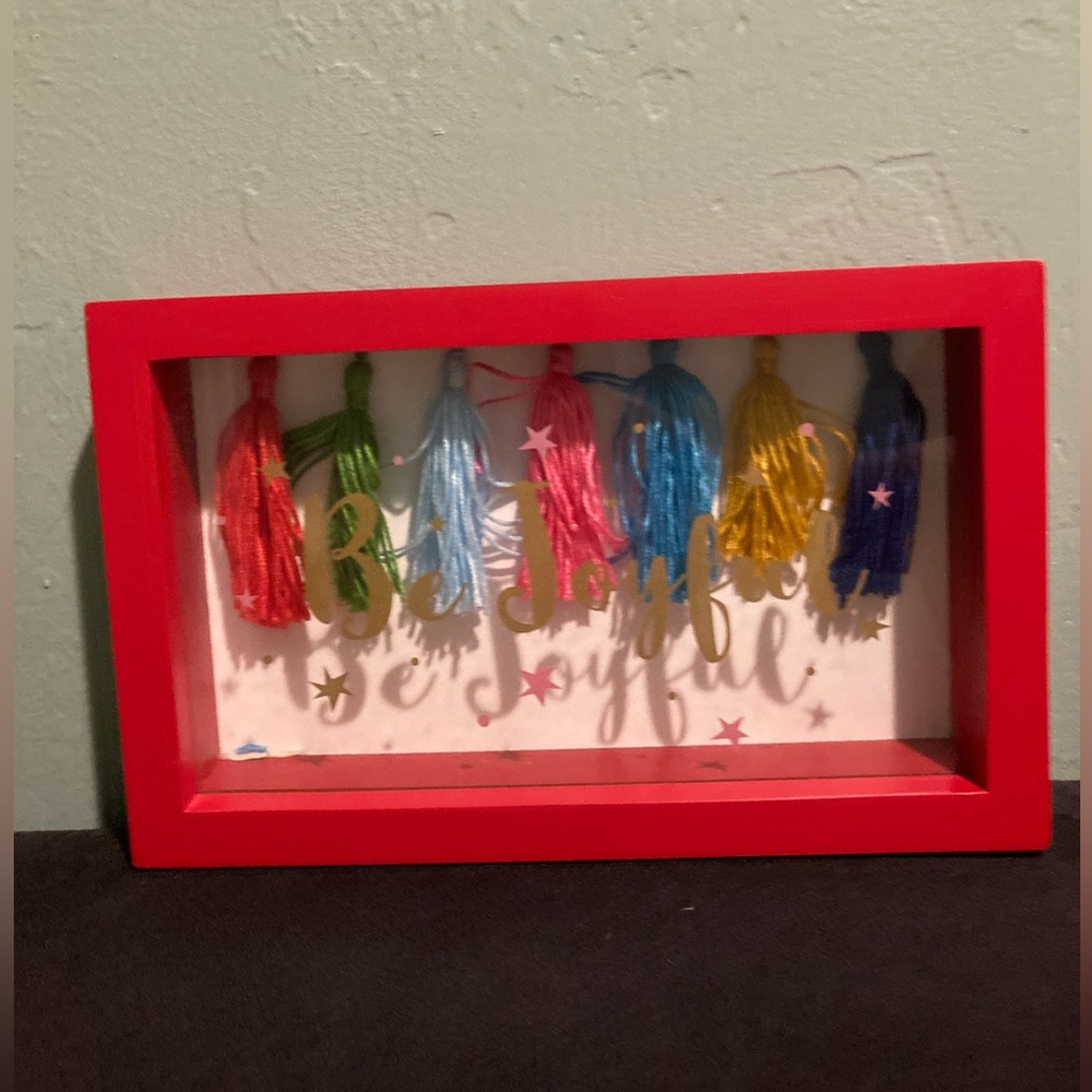 Be joyful Red Shelf Sitter Tassel Detail Frame